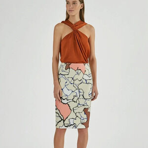 Yigal Azrouel Ivory Stretch Terrazzo Print Scuba Pencil